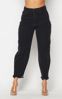 Vibrant Frayed Slouchy Denim Mom Jeans - Vintage Black - SohoGirl.com