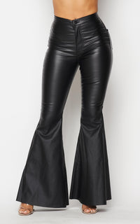 Vibrant Faux Leather Bell Bottom Pants (1-3XL) - Black - SohoGirl.com