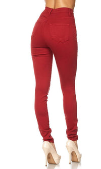 Vibrant Super High Waisted Skinny Jeans - Red - SohoGirl.com