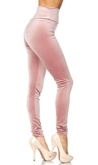 High Waisted Velvet Leggings in Pink - SohoGirl.com