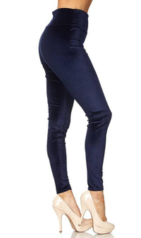 High Waisted Velvet Leggings in Navy Blue (Plus Sizes Available) - SohoGirl.com