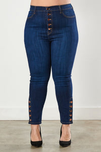 Plus Size Button Up Skinny Jean - Dark Denim - SohoGirl.com
