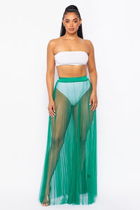Pleated High Waisted Sheer Maxi Skirt - Emerald - SohoGirl.com