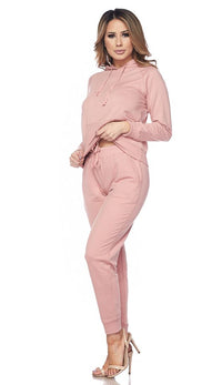 Pouch Pocket Pullover Hoodie and Jogger Set - Blush - SohoGirl.com