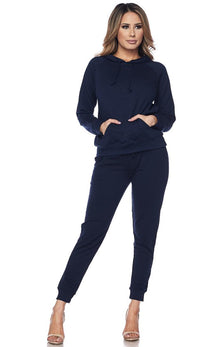 Pouch Pocket Pullover Hoodie and Jogger Set - Navy Blue - SohoGirl.com