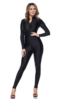 Black Zip up Long Sleeve Nylon Spandex Jumpsuit - SohoGirl.com
