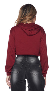 Pullover Cropped Hooded Sweatshirt - Burgundy - SohoGirl.com