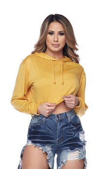 Pullover Cropped Hooded Sweatshirt - Mustard - SohoGirl.com