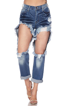 High Waisted Cut Out Ripped Mom Jeans- Blue - SohoGirl.com