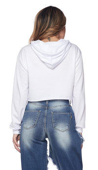 Pullover Cropped Hooded Sweatshirt - White - SohoGirl.com