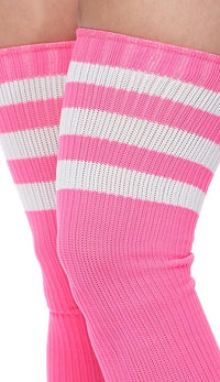 Over The Knee Ribbed Thigh High Athletic Socks - Pink - SohoGirl.com