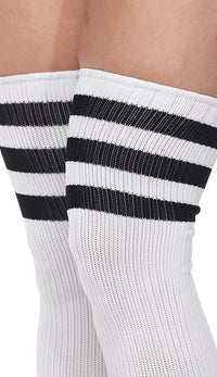 Over The Knee Ribbed Thigh High Athletic Socks - White - SohoGirl.com