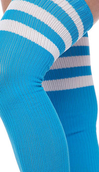 Over The Knee Ribbed Thigh High Athletic Socks - Sky Blue - SohoGirl.com