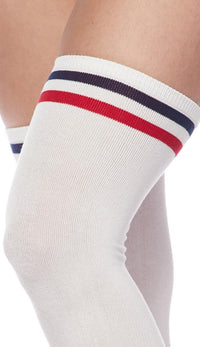 Two Striped Thigh High Socks - White - SohoGirl.com