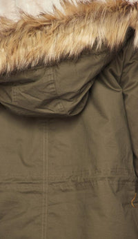 Quilted Lining Sherpa Trim Hooded Parka Coat - Olive - SohoGirl.com