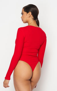 Long Sleeve Ribbed Bodysuit in Red - SohoGirl.com