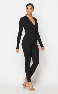Front Zip-Up Jumpsuit in Black - SohoGirl.com