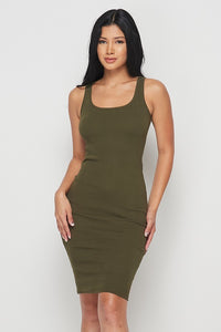 Scoop Neck Ribbed Mini Dress - Olive - SohoGirl.com