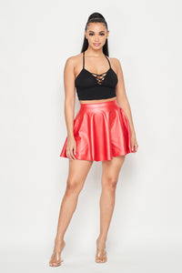Red High Waisted Faux Leather Skater Mini Skirt - SohoGirl.com