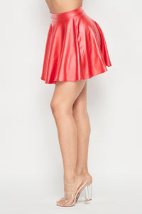 Red High Waisted Faux Leather Skater Mini Skirt - SohoGirl.com