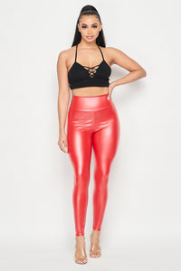 High Waisted Faux Leather PU Leggings in Red - SohoGirl.com