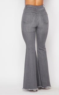 Vibrant Wide Flare Distressed Bell Bottom Jeans - Gray - SohoGirl.com