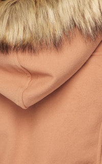 Fur Trim Hooded Long Sleeve Toggle Coat - Tan - SohoGirl.com