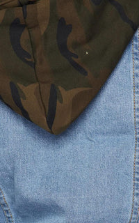 Camouflage Print Hooded Denim Jacket - Blue-Olive - SohoGirl.com