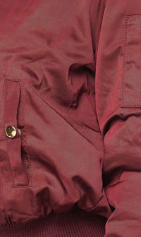 Burgundy Faux Fur Lined Zippered Bomber Jacket - SohoGirl.com