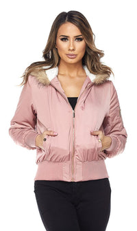 Pink Faux Fur Lined Zippered Bomber Jacket - SohoGirl.com