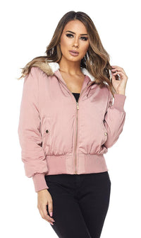Pink Faux Fur Lined Zippered Bomber Jacket - SohoGirl.com