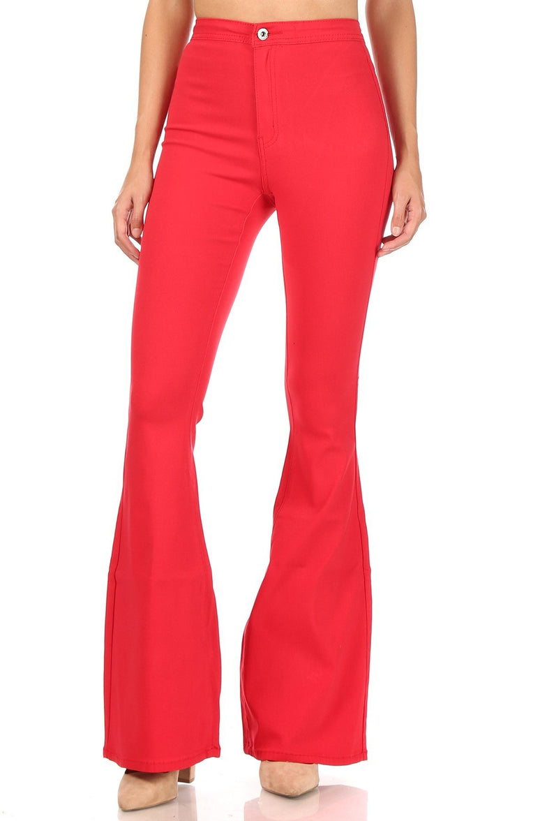 High Waisted Stretchy Red Bell Bottom Jeans –