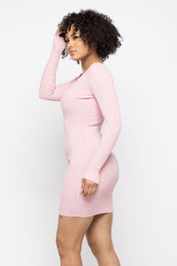 Open Front Deep V-Neck Long Sleeve Mini Dress - Blush - SohoGirl.com