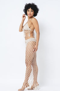 Crochet Maxi Skirt Set W/ Top - Nude - SohoGirl.com