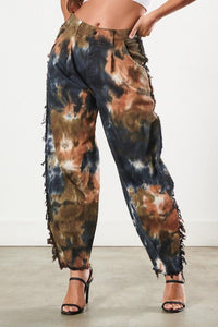 High Waisted Distressed Slouchy Jeans - Brown Tie Dye - SohoGirl.com