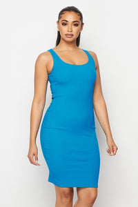 Scoop Neck Ribbed Mini Dress - Teal Blue - SohoGirl.com