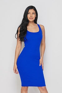Scoop Neck Ribbed Mini Dress - Royal Blue - SohoGirl.com