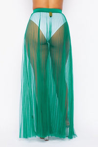 Pleated High Waisted Sheer Maxi Skirt - Emerald - SohoGirl.com