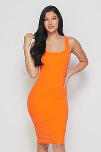 Scoop Neck Ribbed Mini Dress - Orange - SohoGirl.com