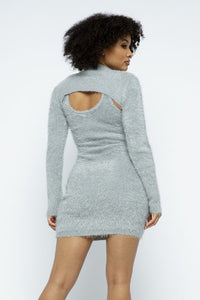 Feather Shrug With Mini Dress Set - Grey - SohoGirl.com