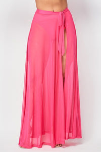 See Through Mesh Skirt W/ Slit - Fuchsia Pink - SohoGirl.com