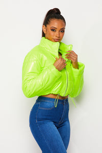 Cropped Bubble Jacket - Neon Yellow - SohoGirl.com