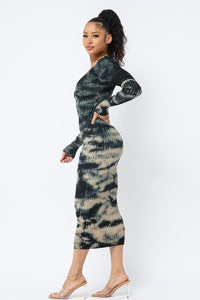 V-Neck Off The Shoulder Midi Dress - Black/ Taupe - SohoGirl.com