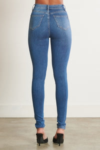 Vibrant High Waisted Knee Distress Skinny Jeans - Medium Denim - SohoGirl.com