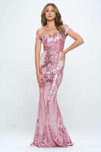 RICARICA OFF SHOULDER SEQUINS AND FLARE STYLE WITH SWEETHEART NECKLINE- MAUVE - SohoGirl.com
