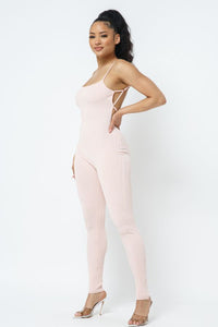 Spaghetti Strap Open Back Jumpsuit - Pink - SohoGirl.com