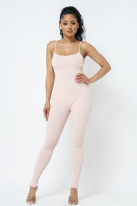 Spaghetti Strap Open Back Jumpsuit - Pink - SohoGirl.com