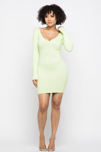 Open Front Deep V-Neck Long Sleeve Mini Dress - Lime - SohoGirl.com