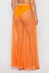 Pleated High Waisted Sheer Maxi Skirt - Orange - SohoGirl.com
