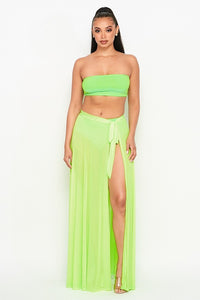 See Through Mesh Skirt W/ Slit - Lime Green - SohoGirl.com